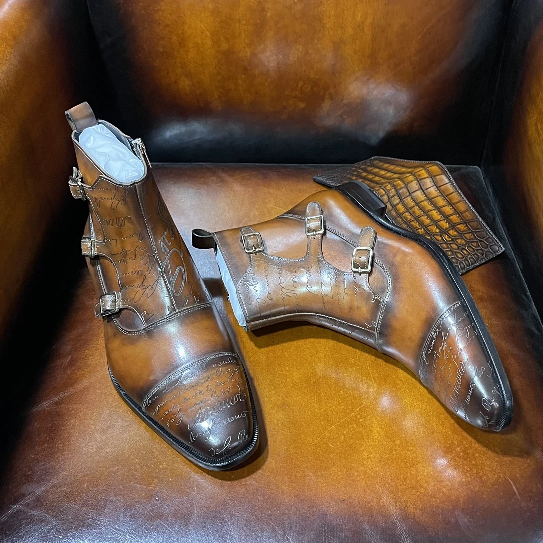 BERLUTI Мужские ботинки монки с тремя пряжками BERLUTI Мужские ботинки монки с тремя пряжками