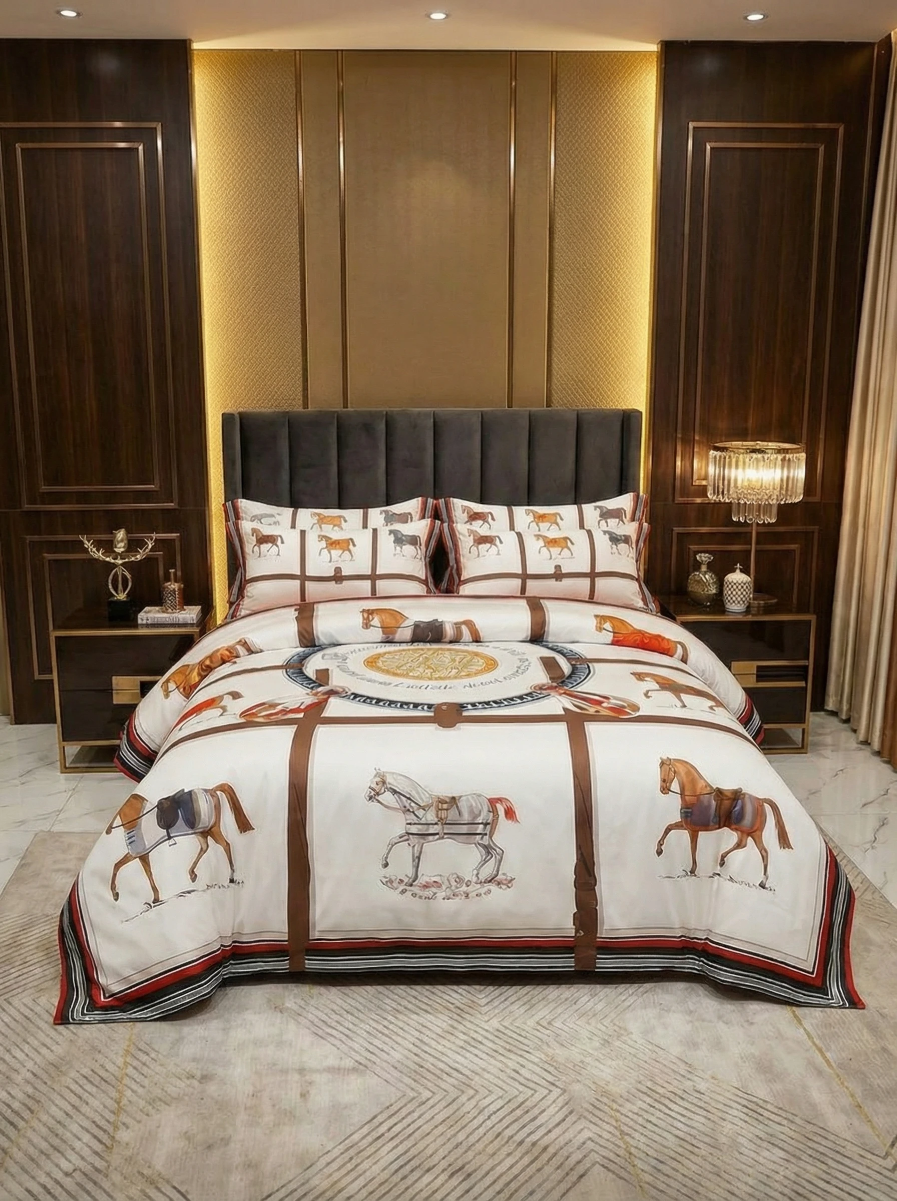 HERMES Постельное бельё с принтом лошадей HERMES Постельное бельё с принтом лошадей