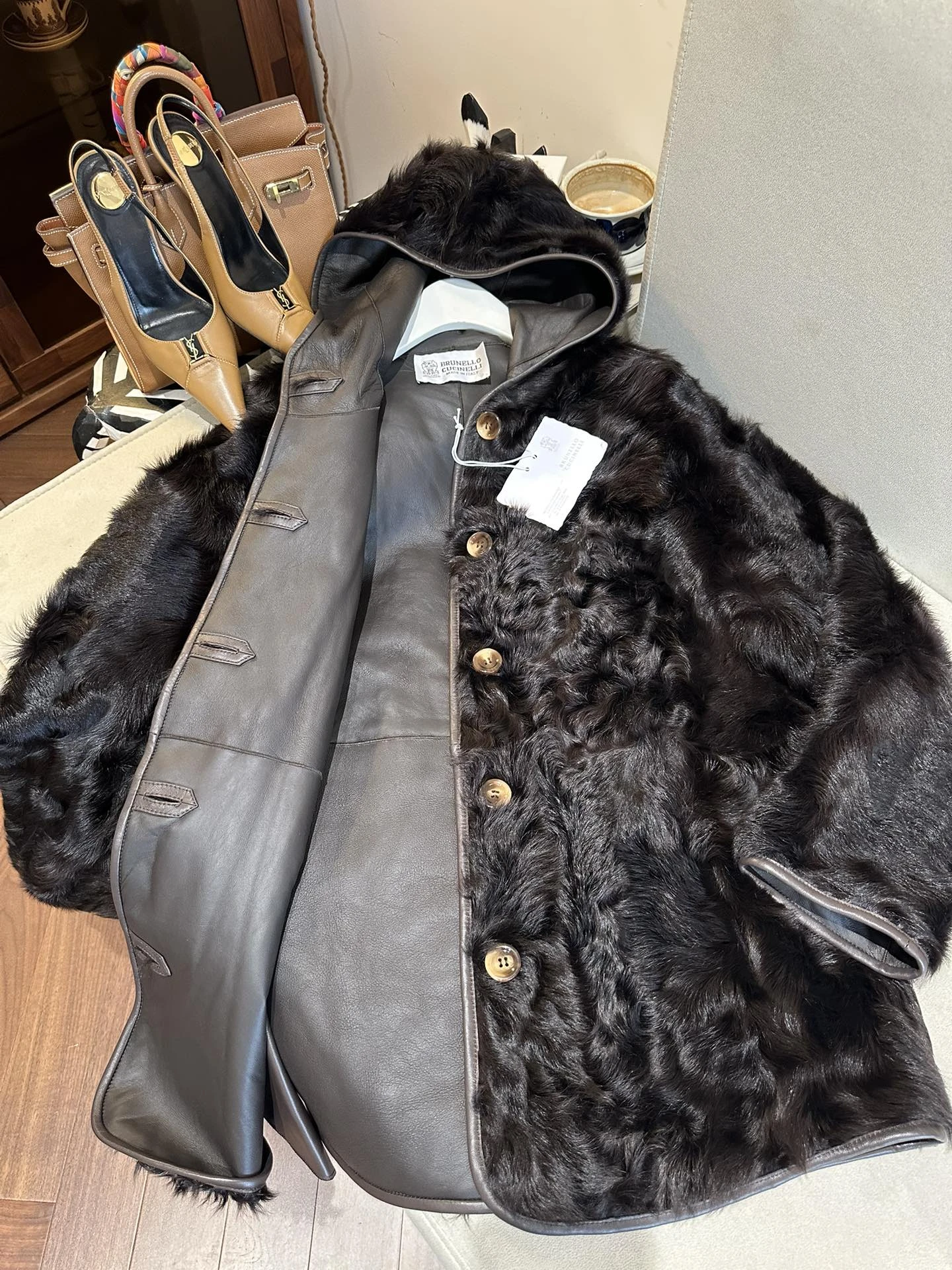 BRUNELLO CUCINELLI Женская замшевая дублёнка с мехом лисы 