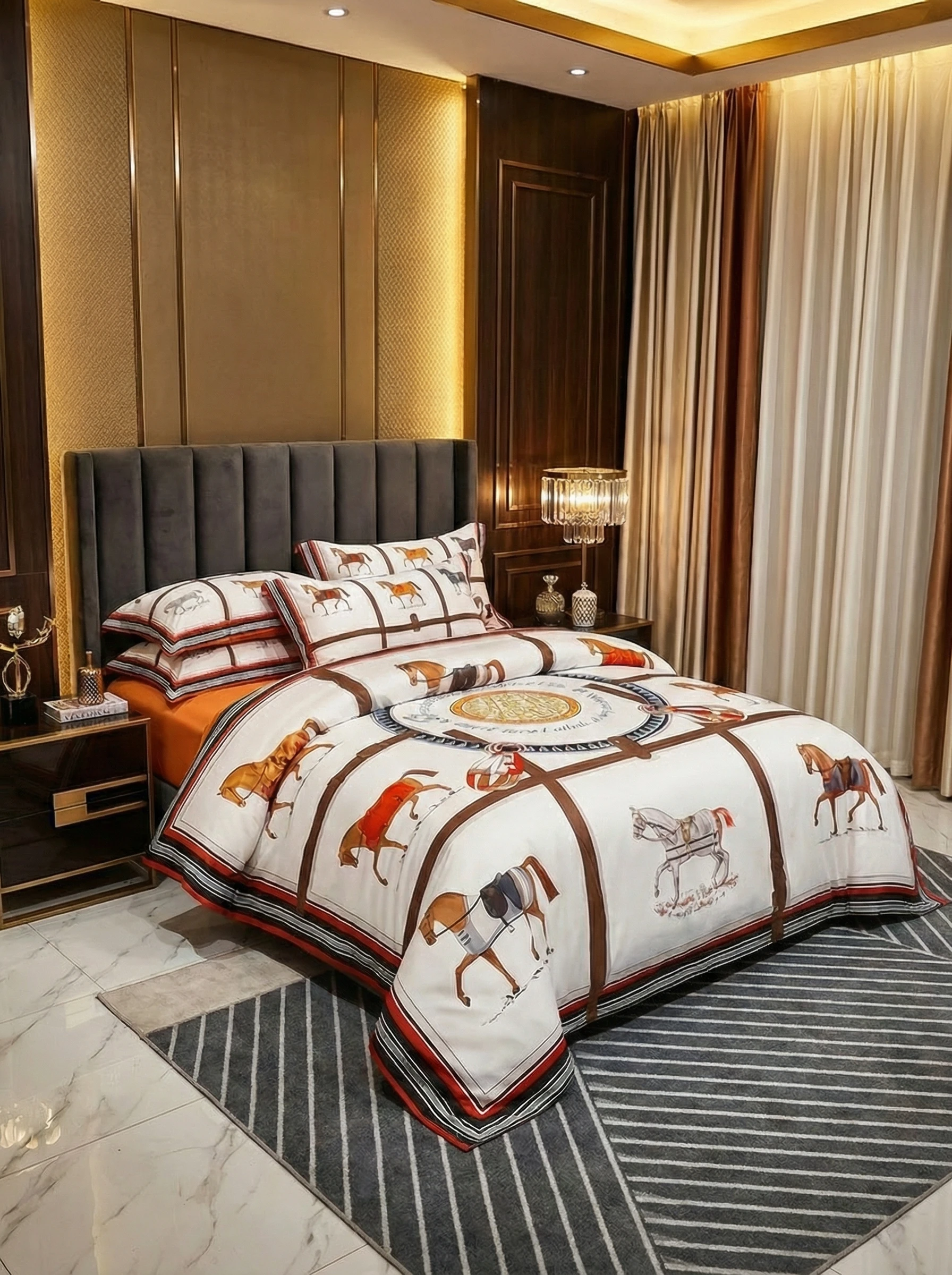 HERMES Постельное бельё с принтом лошадей HERMES Постельное бельё с принтом лошадей