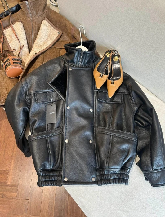 SAINT LAURENT Женская кожаная дублёнка с шерстью