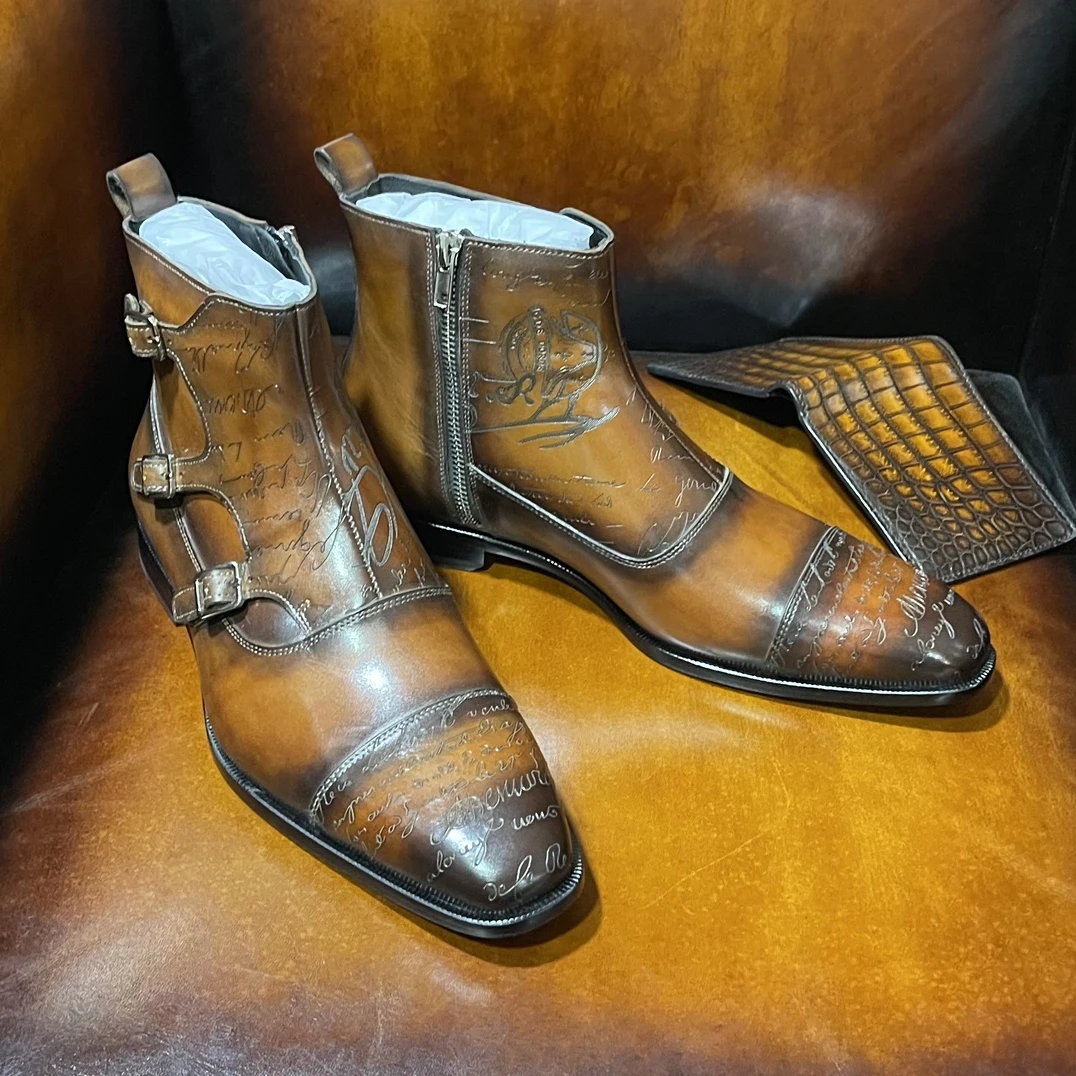 BERLUTI Мужские ботинки монки с тремя пряжками BERLUTI Мужские ботинки монки с тремя пряжками