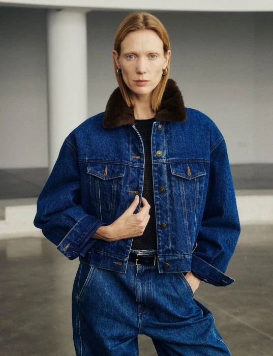 SAINT LAURENT Женская джинсовая куртка с мехом