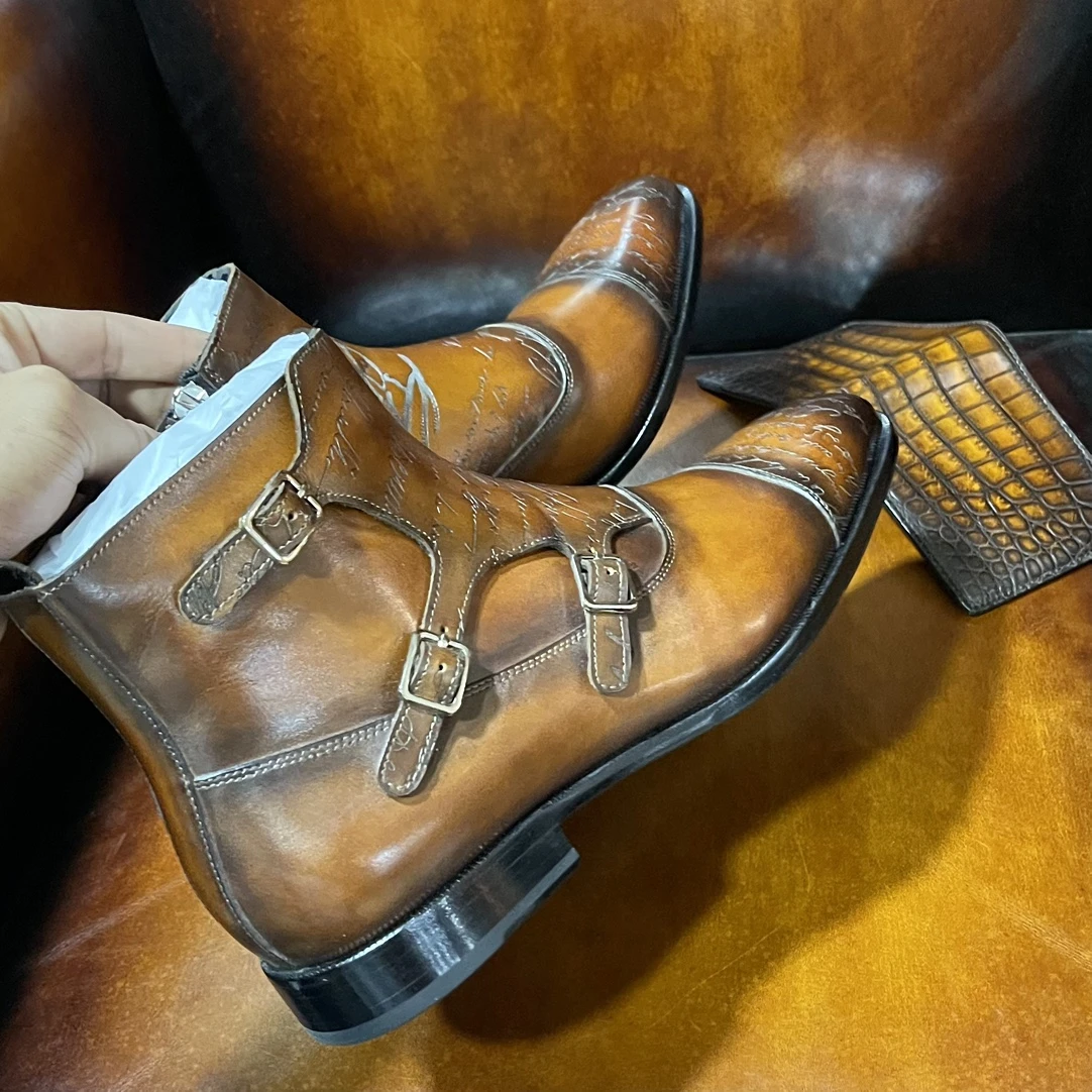 BERLUTI Мужские ботинки монки с тремя пряжками BERLUTI Мужские ботинки монки с тремя пряжками