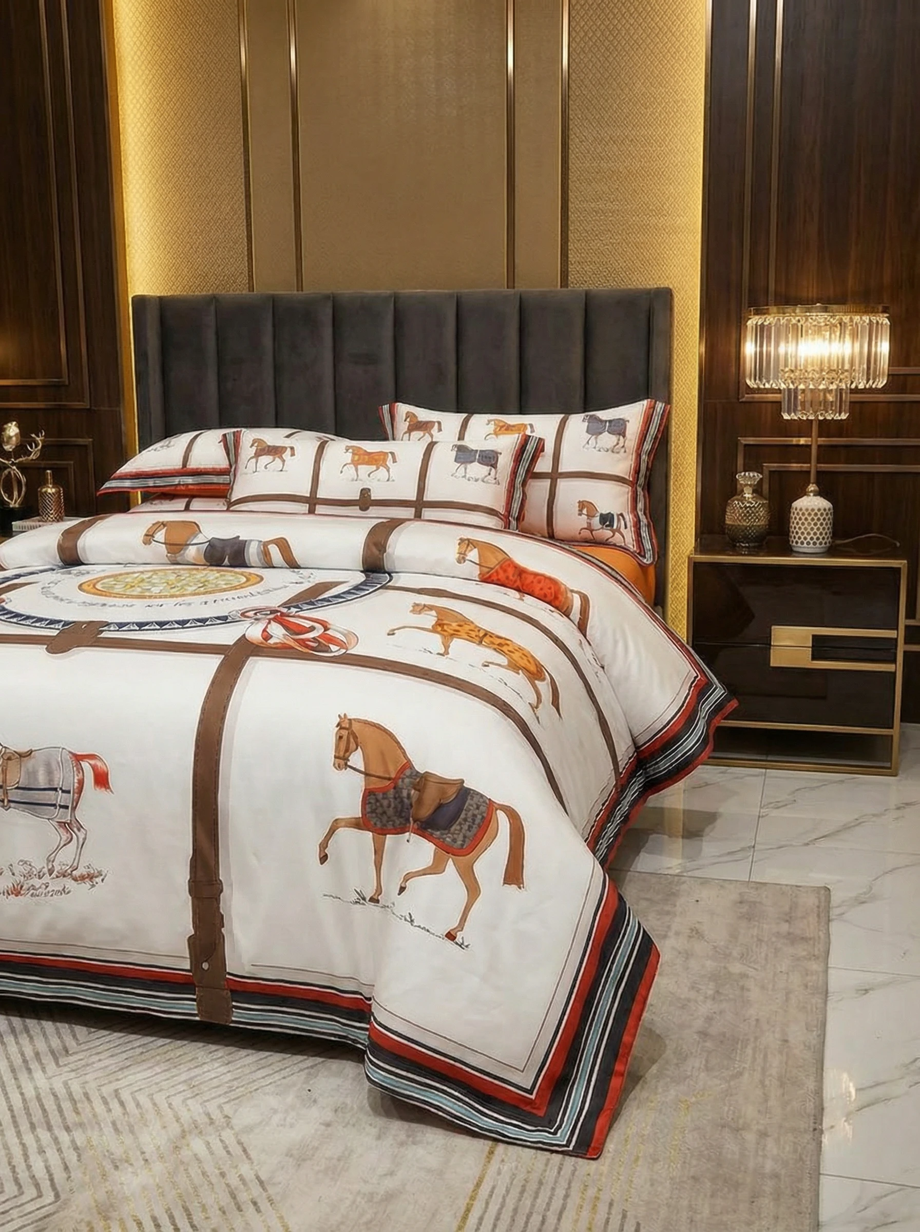 HERMES Постельное бельё с принтом лошадей HERMES Постельное бельё с принтом лошадей