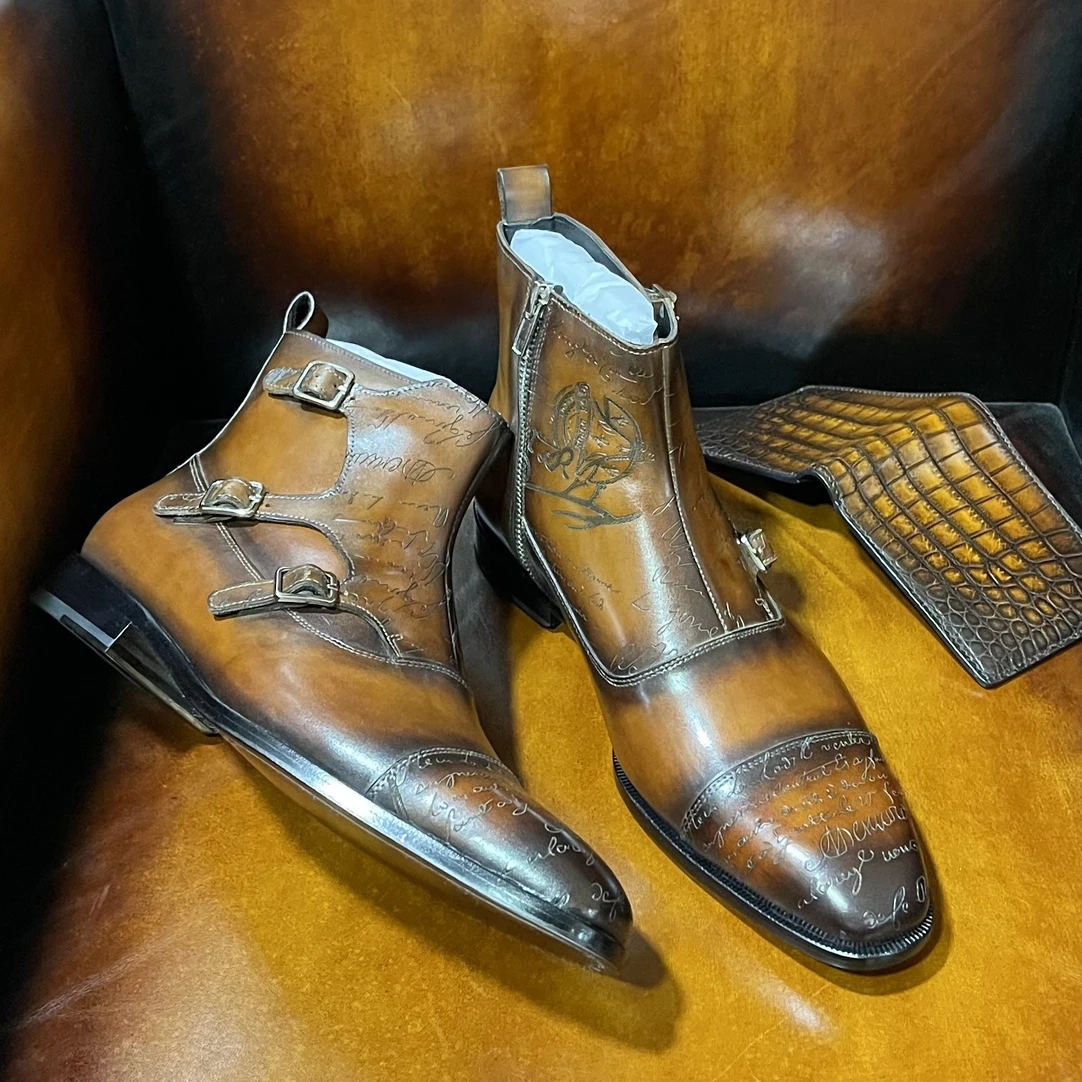 BERLUTI Мужские ботинки монки с тремя пряжками BERLUTI Мужские ботинки монки с тремя пряжками