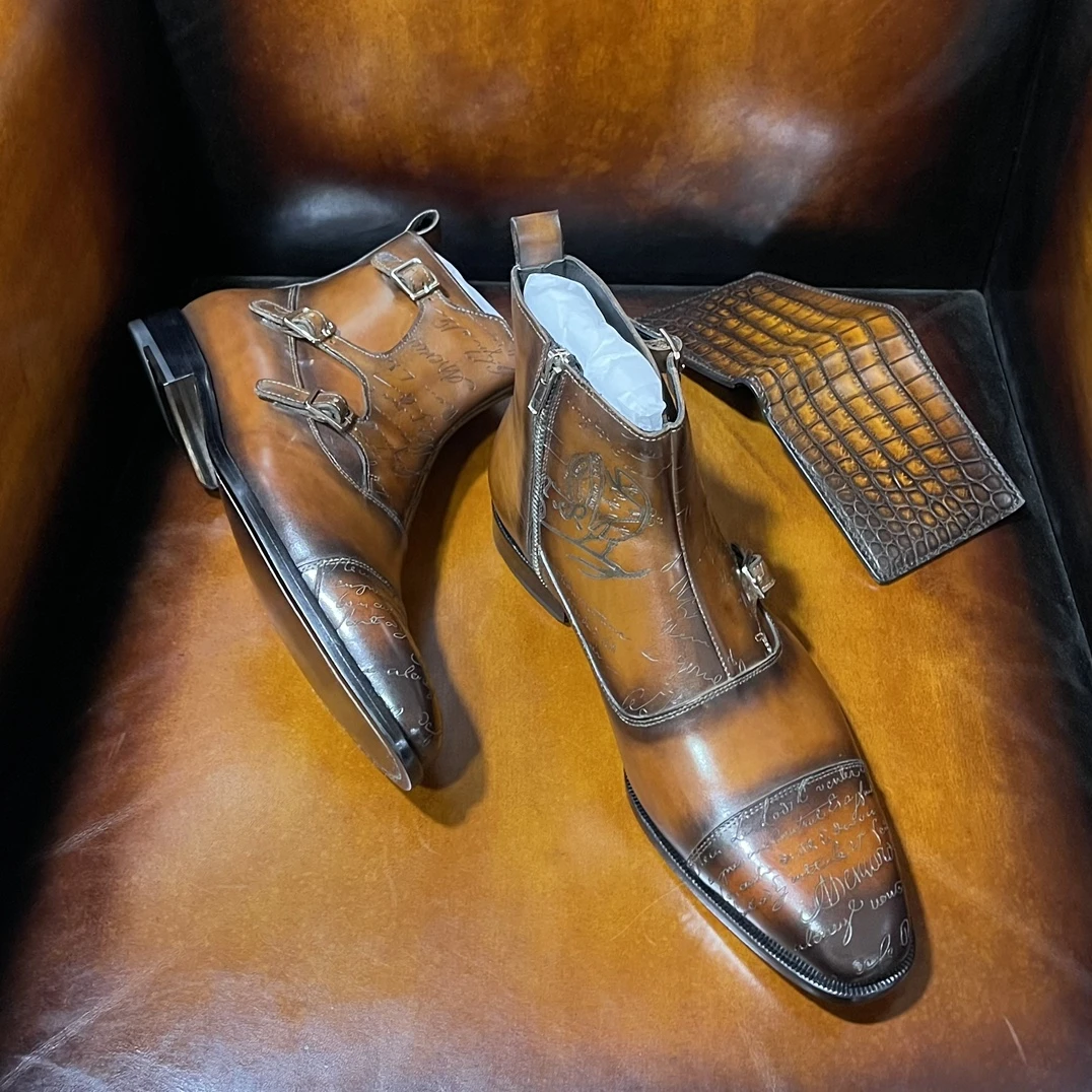 BERLUTI Мужские ботинки монки с тремя пряжками BERLUTI Мужские ботинки монки с тремя пряжками