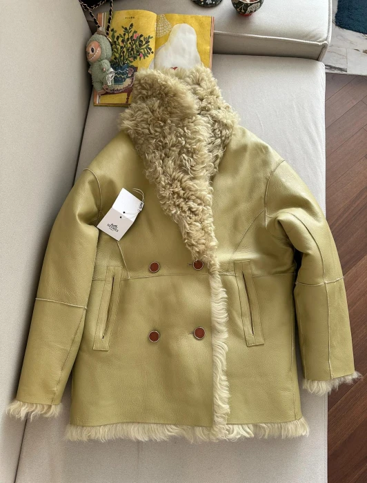 HERMES Женская двусторонняя дублёнка из овчины и шерсти