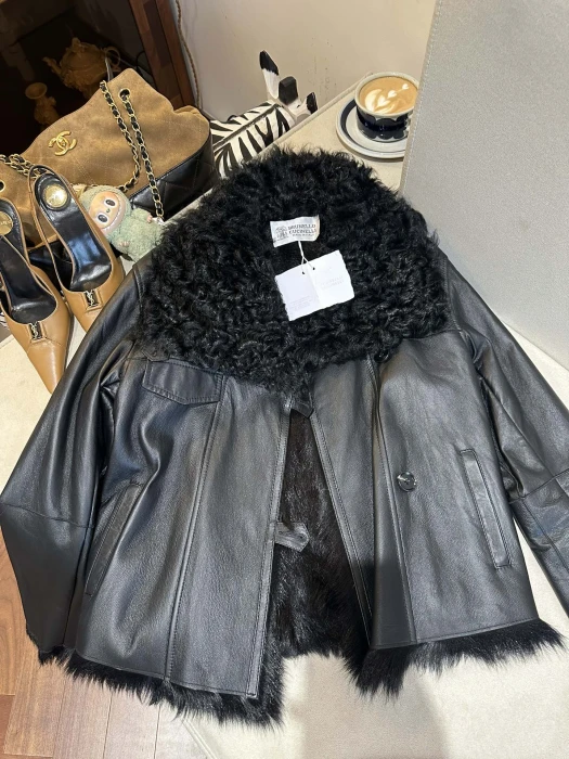 BRUNELLO CUCINELLI Женская кожаная дублёнка с мехом лисы