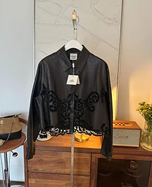 HERMES Женская кожаная куртка с кружевом