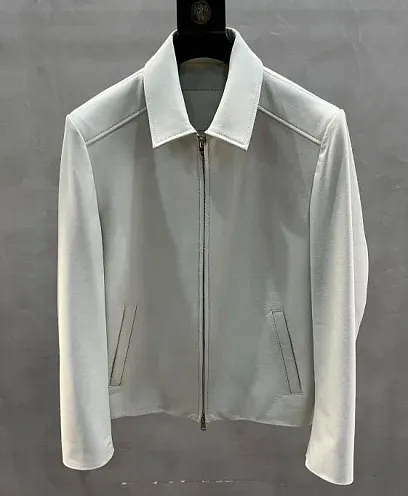 PRADA Мужская кожаная куртка минималистичная с воротником