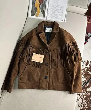 MIU MIU Женская куртка из замши с бахрамой