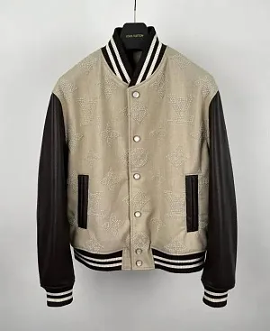 LOUIS VUITTON Мужской бомбер из шерсти и кожи бежевый