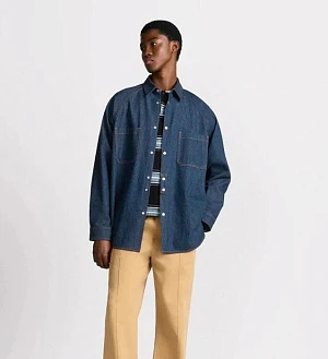 CHRISTIAN DIOR Мужская рубашка хлопок темно-синяя