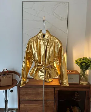 THE ROW Женская кожаная куртка золотистая