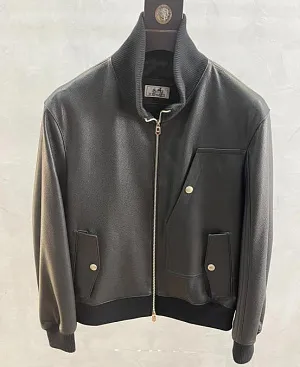 HERMES Мужская кожаная куртка черного цвета