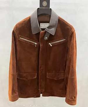 BRUNELLO CUCINELLI Мужская куртка из замши с контрастным воротником