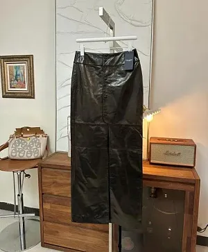 SAINT LAURENT Женская кожаная юбка миди прямого кроя