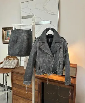 SAINT LAURENT Женский кожаный костюм с завязками