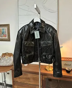 BALENCIAGA Женская кожаная куртка oversize черная