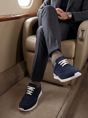 KITON Мужские замшевые кроссовки синего цвета