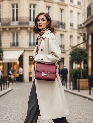 HERMES Женская сумка Constance 24 см K1/Rouge great Epsom