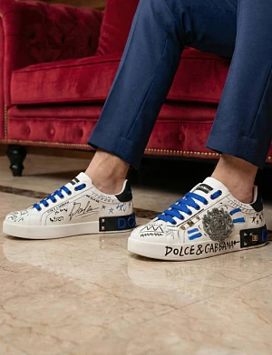 DOLCE & GABBANA Мужские кроссовки с эмблемой и синими акцентами