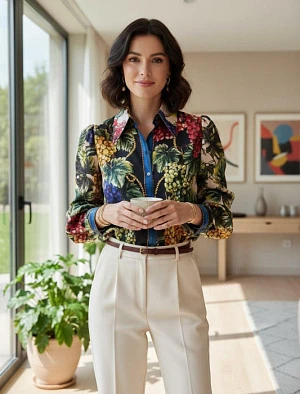 DOLCE & GABBANA Женская шелковая рубашка с принтом Carretto