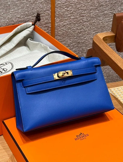 HERMES Женская сумка Kelly Pochette 22 см 7T/Blue electric Swift
