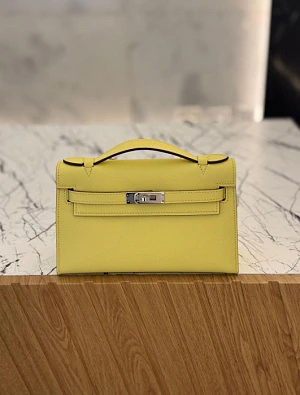 HERMES Женская сумка Kelly Pochette 22 см 1Z/Jaune Poussin Swift