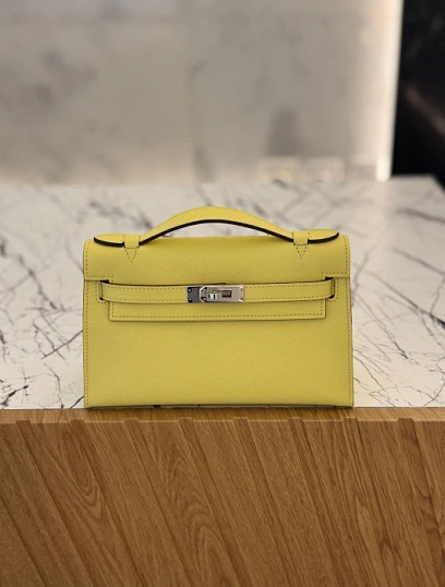 HERMES Женская сумка Kelly Pochette 22 см 1Z/Jaune Poussin Swift