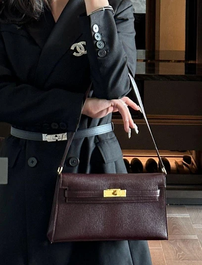 HERMES Женская сумка Kelly Elan 27 см 0G/Rouga seller Chevre