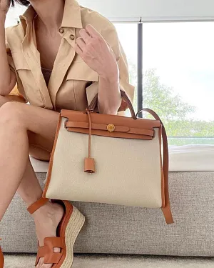 HERMES Женская сумка Herbag 31 см 37/Gold Canvas/Cowhide