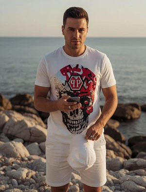 PHILIPP PLEIN Мужская футболка с принтом в чёрно‑красной гамме