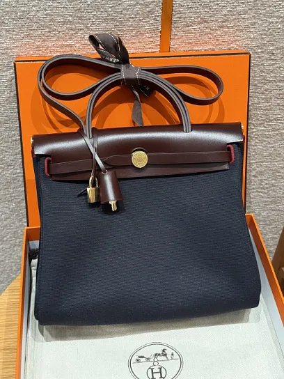 HERMES Женская сумка Herbag 31 см 7U Canvas/Cowhide