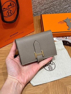 HERMES Кошелёк Bearn 10 см 87/Gris Asphalted Epsom