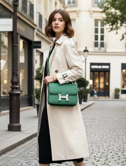 HERMES Женская сумка Constance 19 см U4/Vert vertigo Evercolor