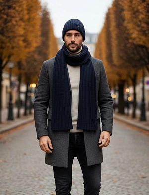 LORO PIANA Мужской набор шапка и шарф чёрного цвета