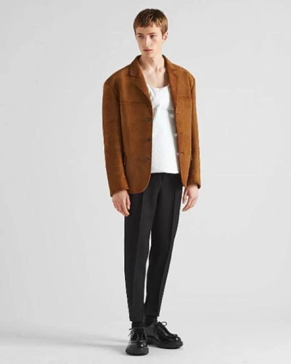 PRADA Мужской кожаный пиджак оливковый