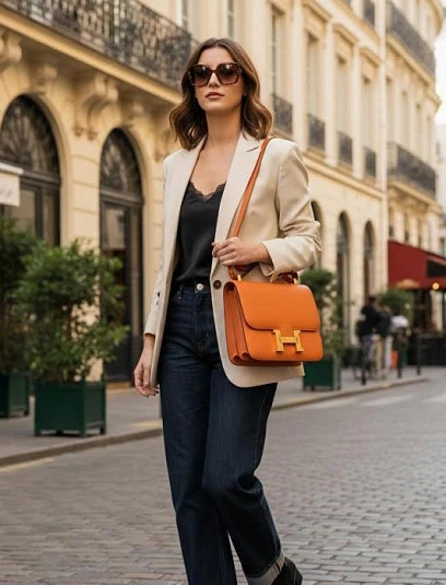 HERMES Женская сумка Constance 24 см 93/Orange Epsom