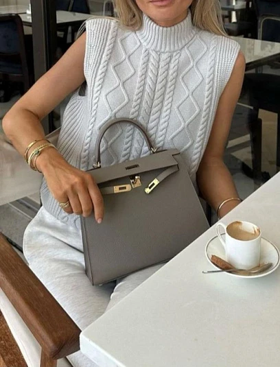 HERMES Женская сумка Kelly 32 см 8F/Etain Togo