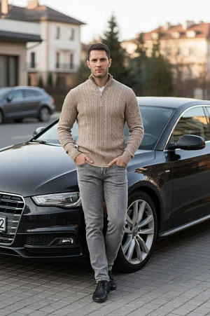 LORO PIANA Мужской джемпер из кашемира в тёплом светло‑бежевом оттенке