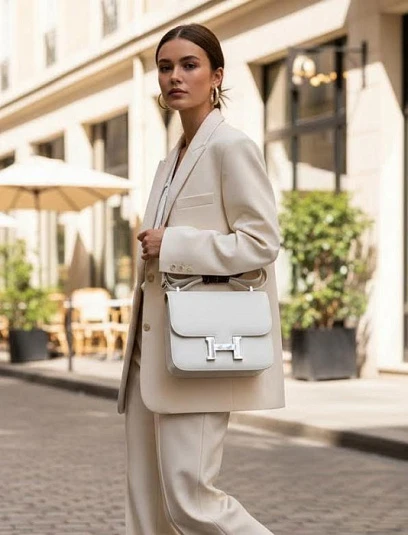 HERMES Женская сумка Constance 19 см 01/Blanc Evercolor