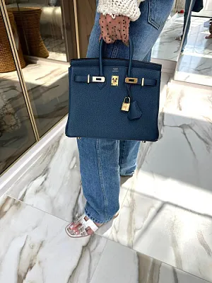 HERMES Женская сумка Birkin 30 см R2/Blue agate Togo