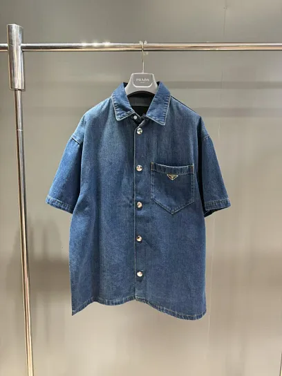 PRADA Мужская рубашка с короткими рукавами из денима
