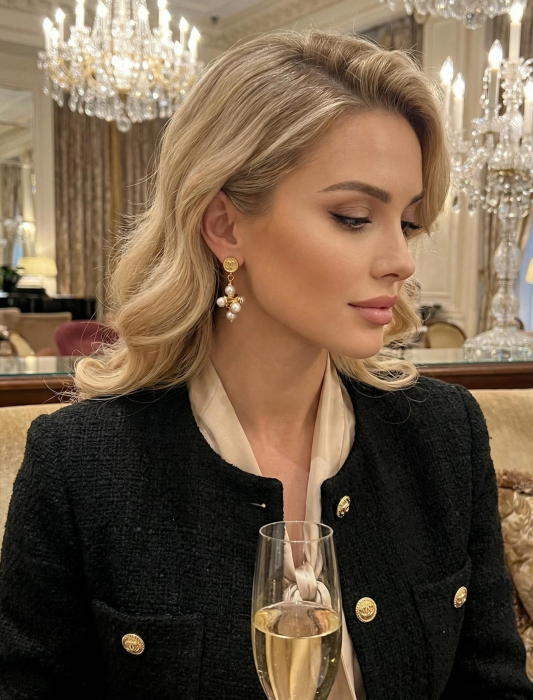 CHANEL Женские серьги-подвески с стеклянным жемчугом