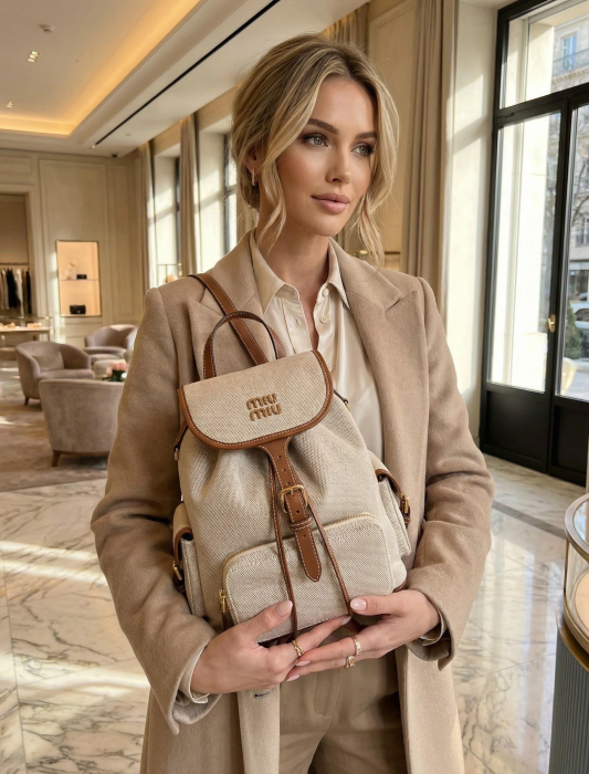 MIU MIU Женский рюкзак Canvas and leather