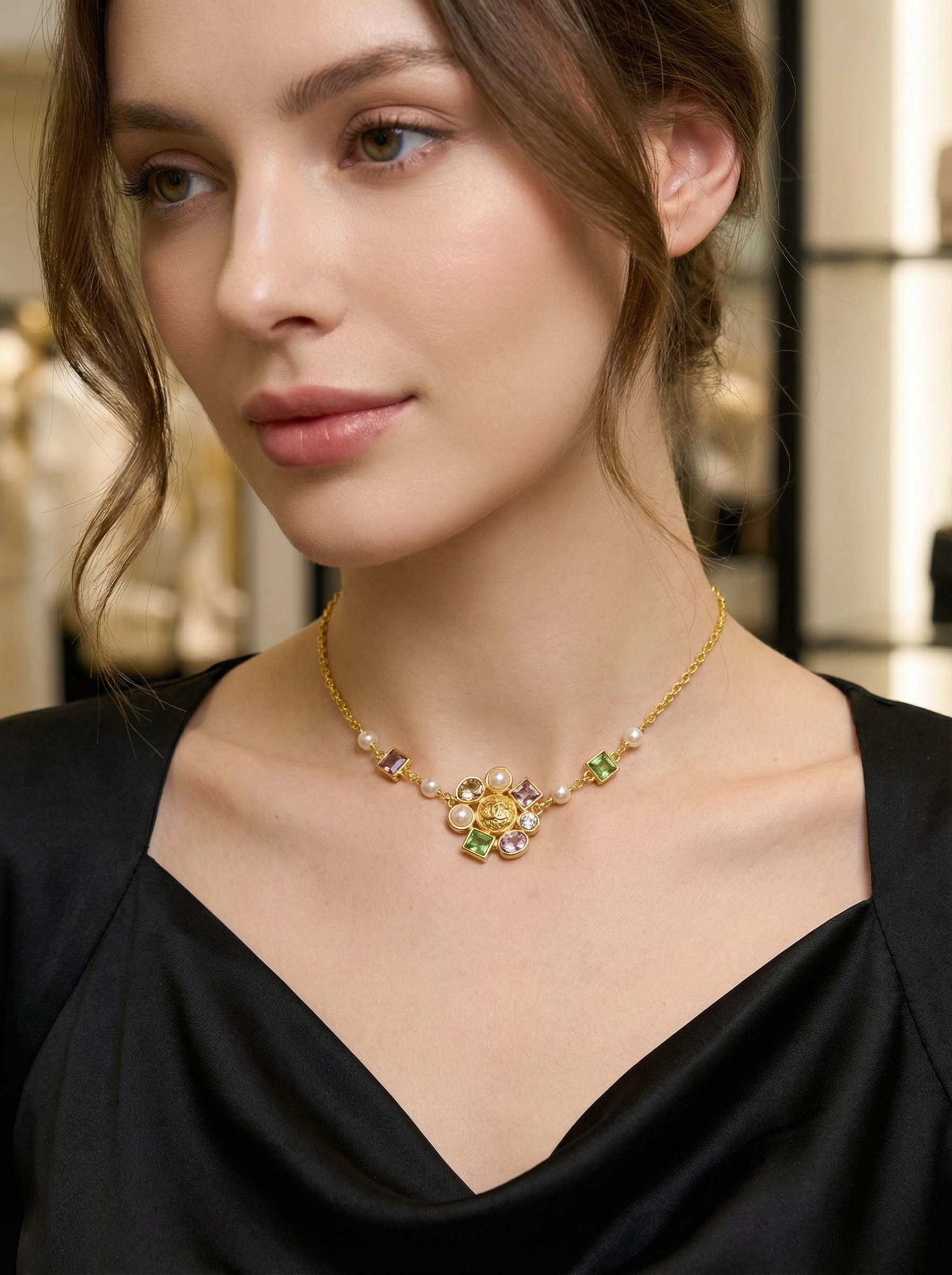 CHANEL Женское колье-чокер с кристаллами CHANEL Женское колье-чокер с кристаллами