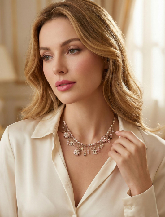 CHANEL Женское колье с стеклянным жемчугом и кристаллами