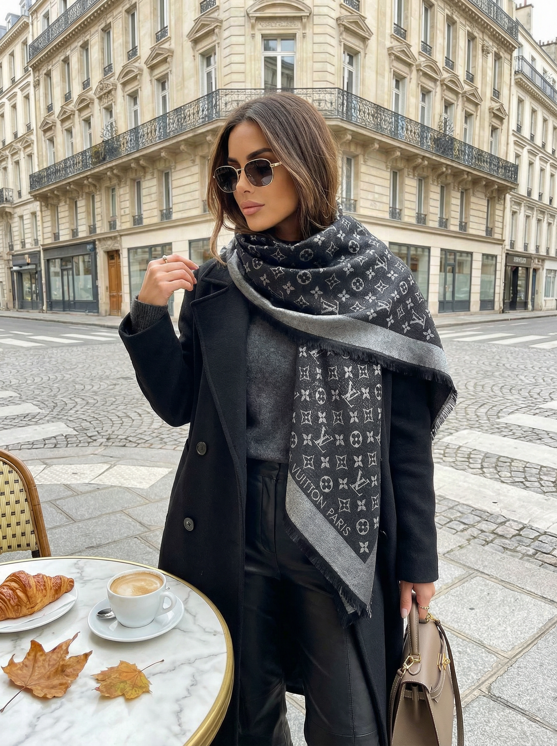 LOUIS VUITTON Женский платок из шелка графитовый LOUIS VUITTON Женский платок из шелка графитовый